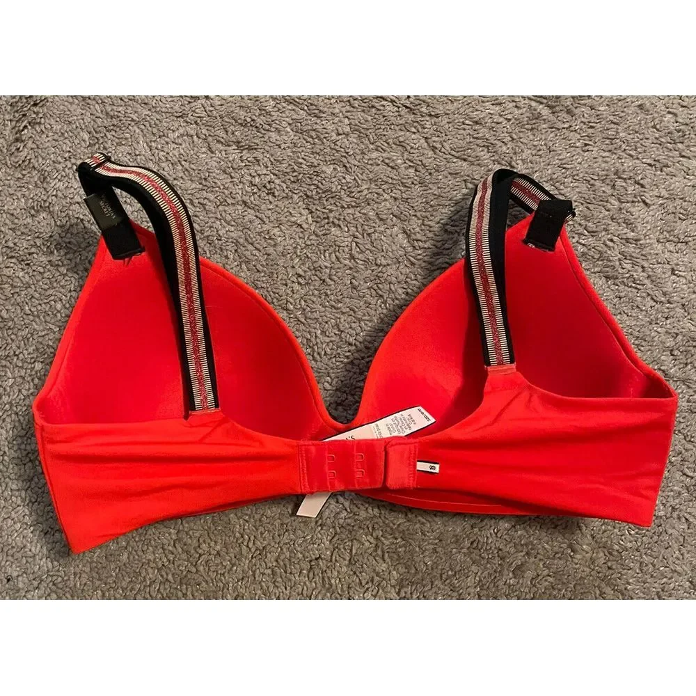 Victoria's Secret Red T-Shirt Bra with Striped Straps